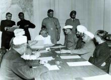 C. Rajagopalachari administering Oath of Office to Shri Sinha at the Swearing-in-Ceremony, Government House, New Delhi