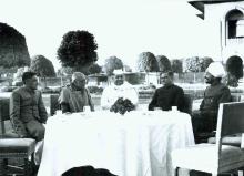 C. Rajagopalachari hosting tea for prominent citizens at Mughal Gardens, Government House
