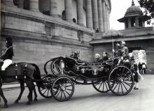 President Shri Fakhruddin Ali Ahmed proceeding to inaugurate the Budget Session of Parliament, New Delhi