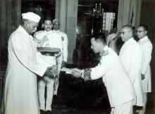 The Minister designate of Laos (Mr. Khamphan Panya) presenting his credentials to President Dr. Prasad at Ashok Hall, Rashtrapati Bhavan