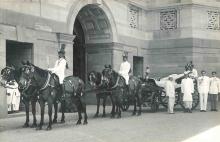 H.E. the Maharaja of Bharatpur photographed with President Dr. Prasad after he presented a Coach to Rashtrapati Bhavan to Rashtrapati Bhavan
