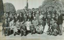 President Dr. Rajendra Prasad with a group of students at Mughal Gardens, Rashtrapati Bhavan