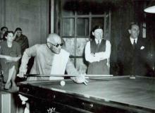 C. Rajagopalachari trying a billiards shot at Government House, New Delhi