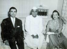 President Dr. Rajendra Prasad with their Imperial Highnesses, Prince and Princess Abdorezza Pahlevi of Iran at Rashtrapati Bhavan