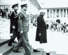Dr. Rajendra Prasad proceeding to inspect a Guard of Honour at the Government House Forecourt