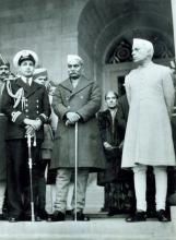 Dr. Rajendra Prasad and Pandit Nehru bidding farewell to the outgoing Governor General