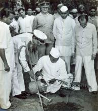 President Dr. Rajendra Prasad planting a tree at Rashtrapati Bhavan on the occasion of Vana Mahotsava