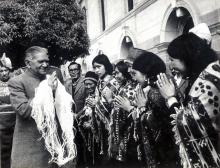 President Shri Fakhruddin Ali Ahmed meeting folk dancers at Rashtrapati Bhavan