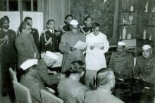 President Dr. Rajendra Prasad administrating the oath of Office to Shri A.C. Guha