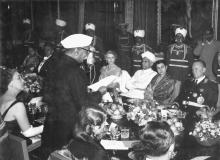 President Dr. Rajendra Prasad giving a speech at the State Banquet in honour of Marshal Tito, Rashtrapati Bhavan