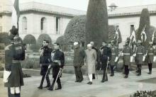 President Dr. Rajendra Prasad arriving in procession to attend a reception at the Mughal Gardens, Rashtrapati Bhavan