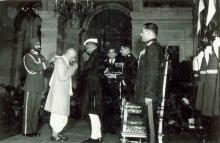 Shri C. Rajagopalachari receiving the Bharat Ratna award from President Dr. Prasad