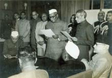 The President administering the Oath of Office to Shri V.K. Krishna Menon