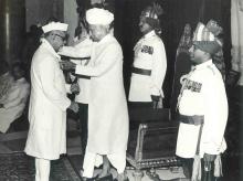Dr. Zakir Husain receiving the Bharat Ratna award by President Dr. Radhakrishnan