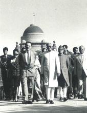 President R. Venkataraman going around Mughal Gardens with French Prime Minister