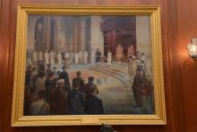 Painting showcasing Swearing In Ceremony of Shri C. Rajagopalachari as First Indian Governor General