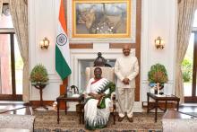 The President of India, Smt. Droupadi Murmu with former President Shri Ram Nath Kovind after assumption of office as President of India at Rashtrapati Bhavan on July 25, 2022.