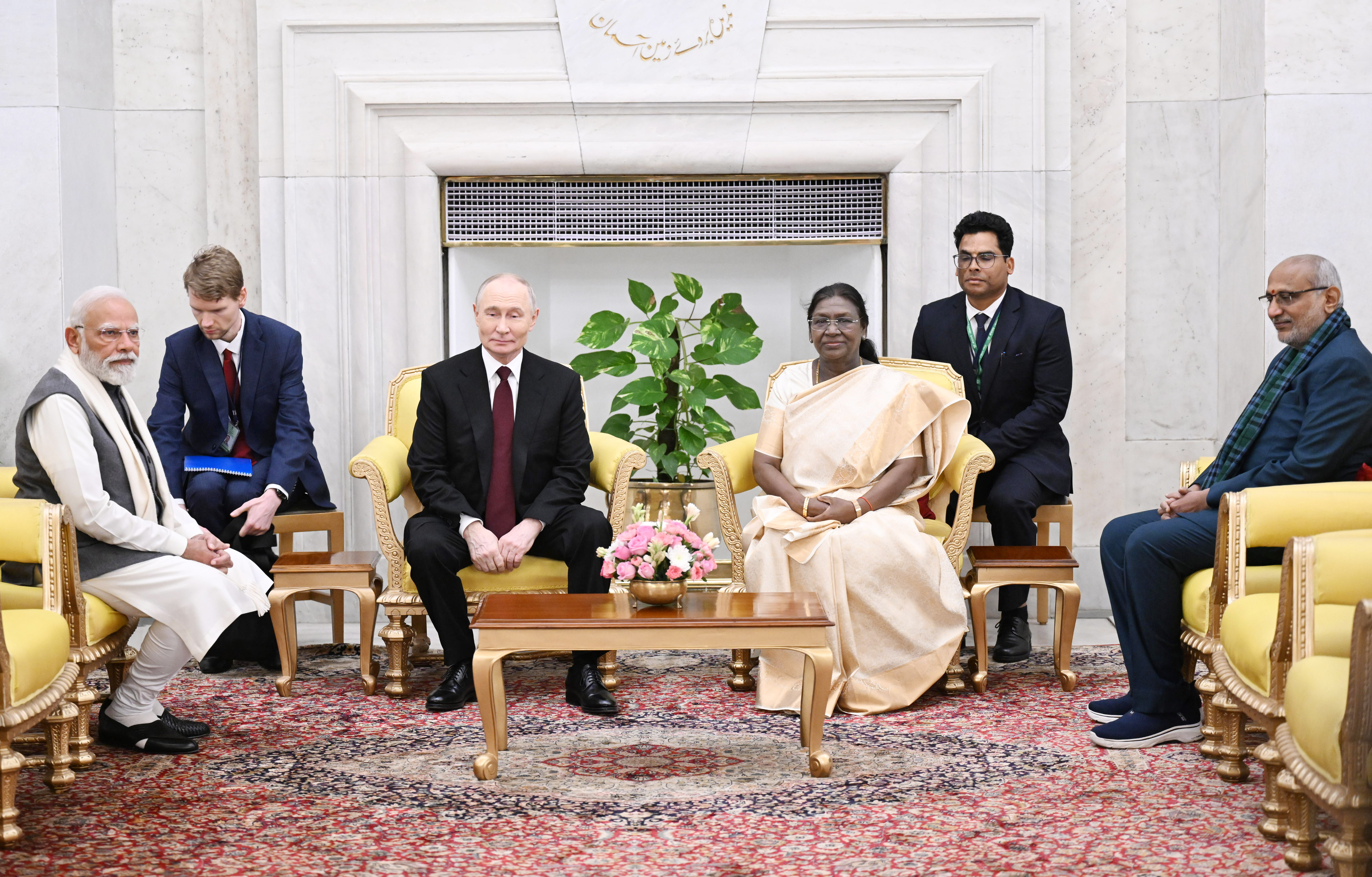 Ceremonial welcome of President Vladimir Putin of Russian Federation at Rashtrapati Bhavan on December 05, 2025.