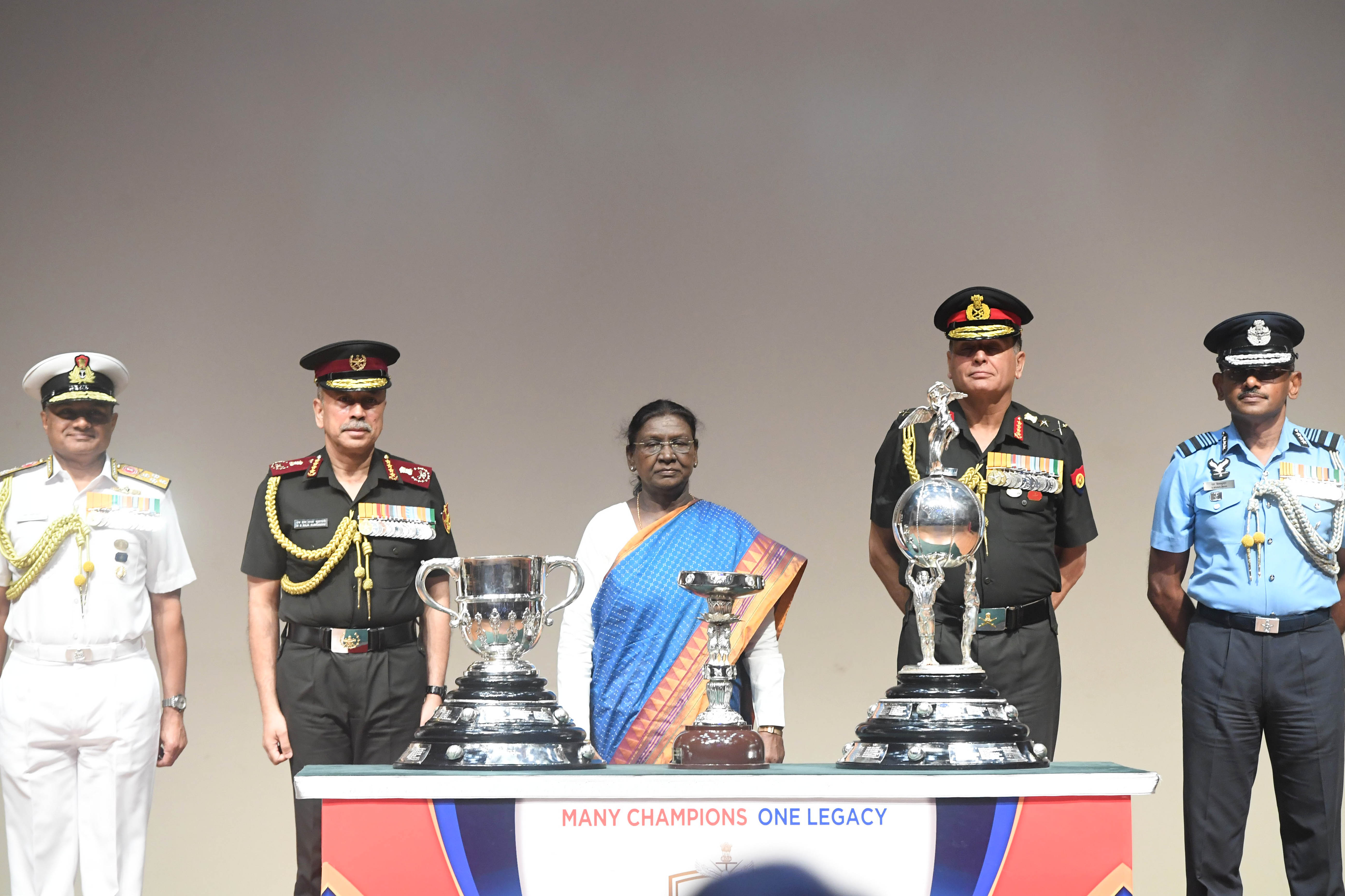 President Droupadi Murmu unveils and flags off the Durand Cup Trophies for the 2026 Tournament at Rashtrapati Bhavan Cultural Centre on 7 Jul 2026 