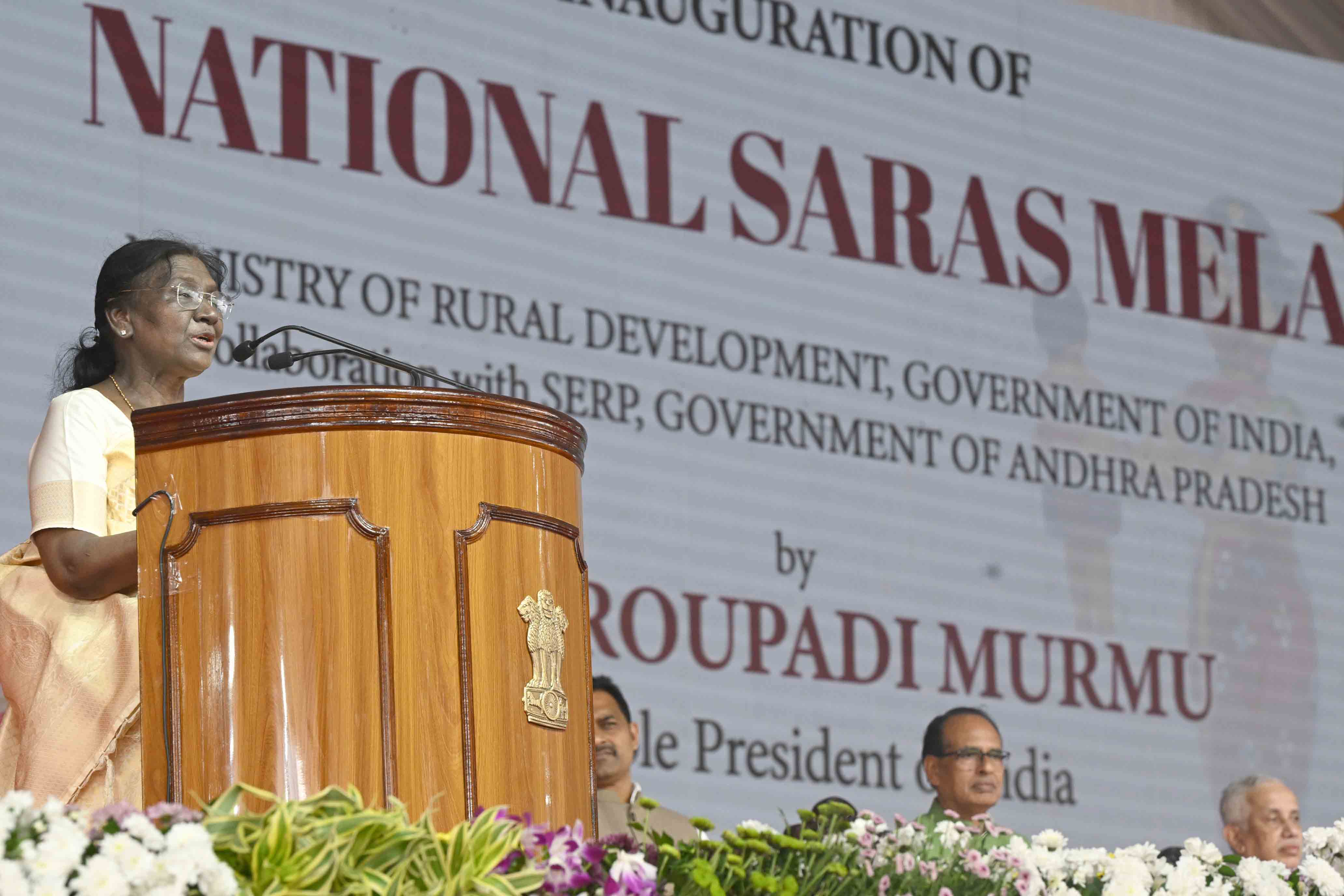 President Droupadi Murmu graces the National SARAS Mela in Vijayawada, Andhra Pradesh on October 15, 2026