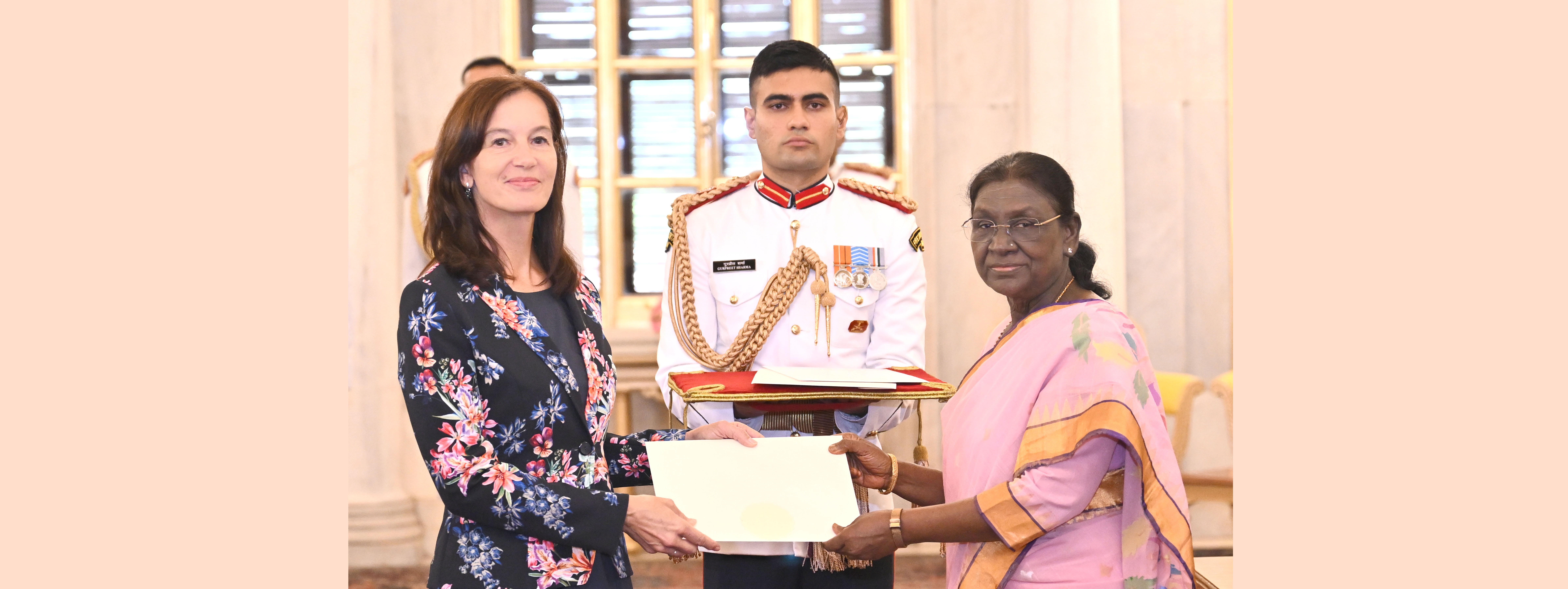  H.E. Ms Kristi Karelsohn, Ambassador of the Republic of Estonia presenting credentials to the President of India, Smt Droupadi Murmu at a ceremony held at Rashtrapati Bhavan on September 25, 2026.