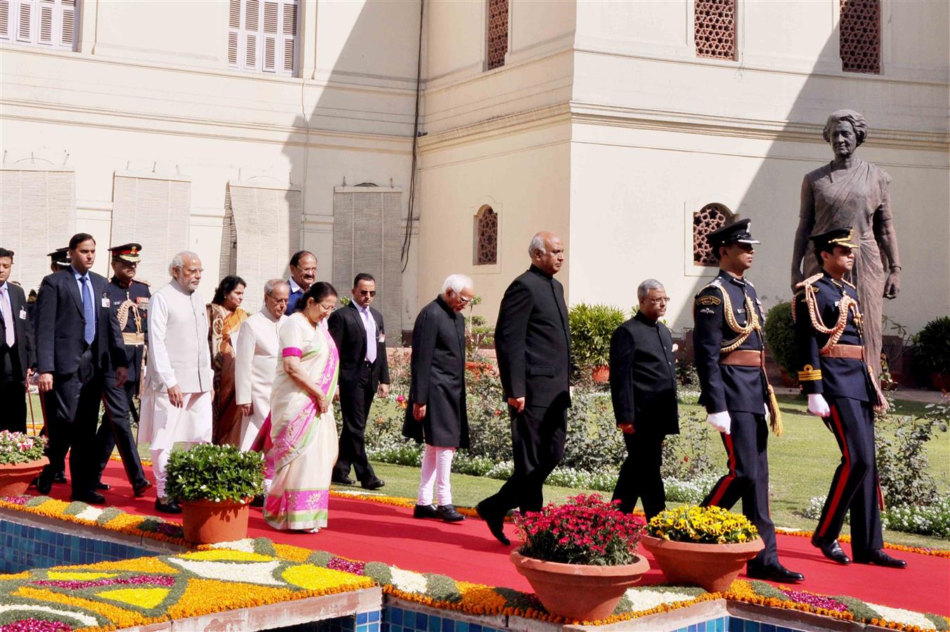 The President of India, Shri Pranab Mukherjee in a Ceremonial Procession towards The Central Hall of Parliament for addressing Member of both the Houses of Parliament in New Delhi on February 23, 2016. 