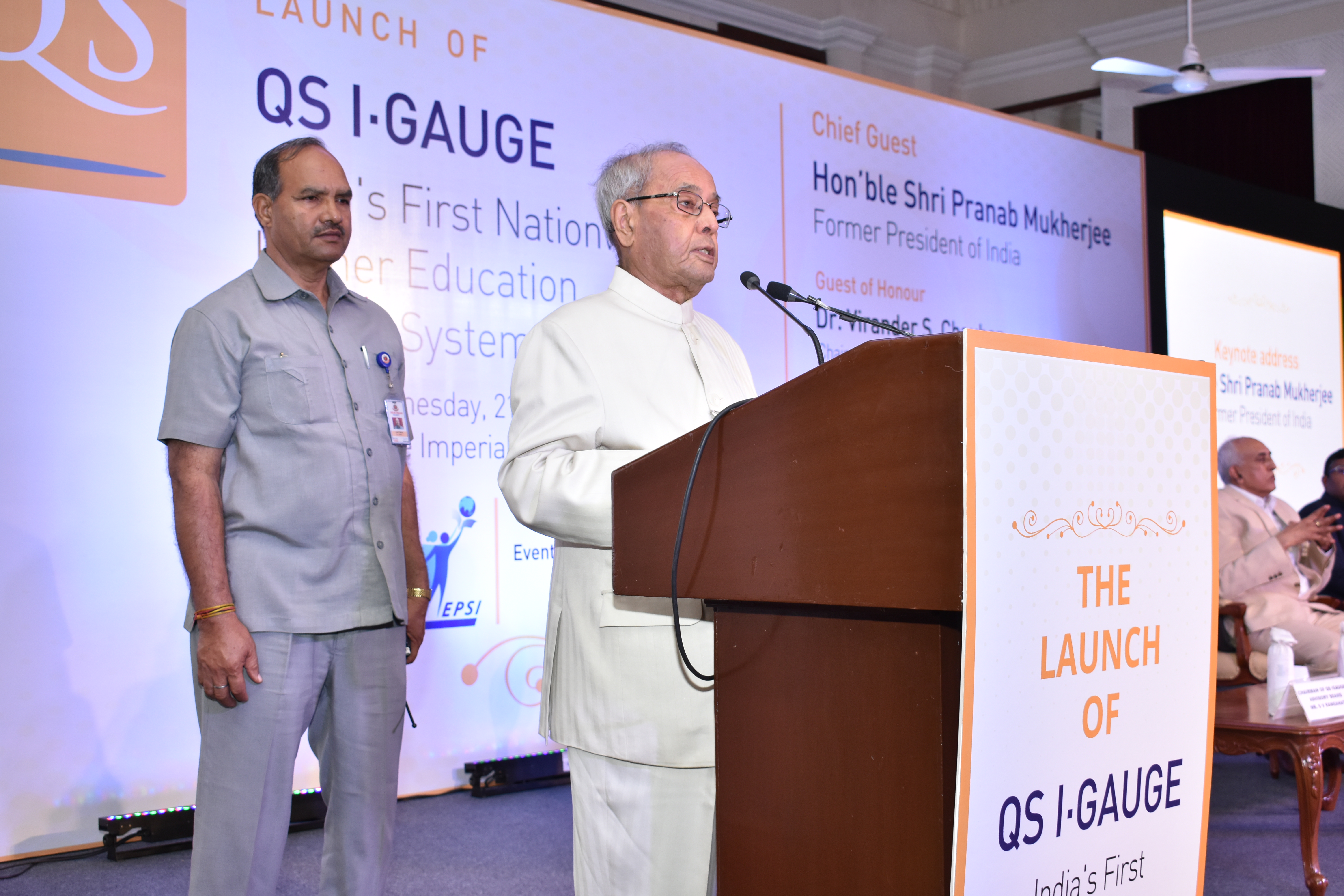 The Former President of India, Shri Pranab Mukherjee at the launch of QS Ratings in New Delhi on March 21, 2018.