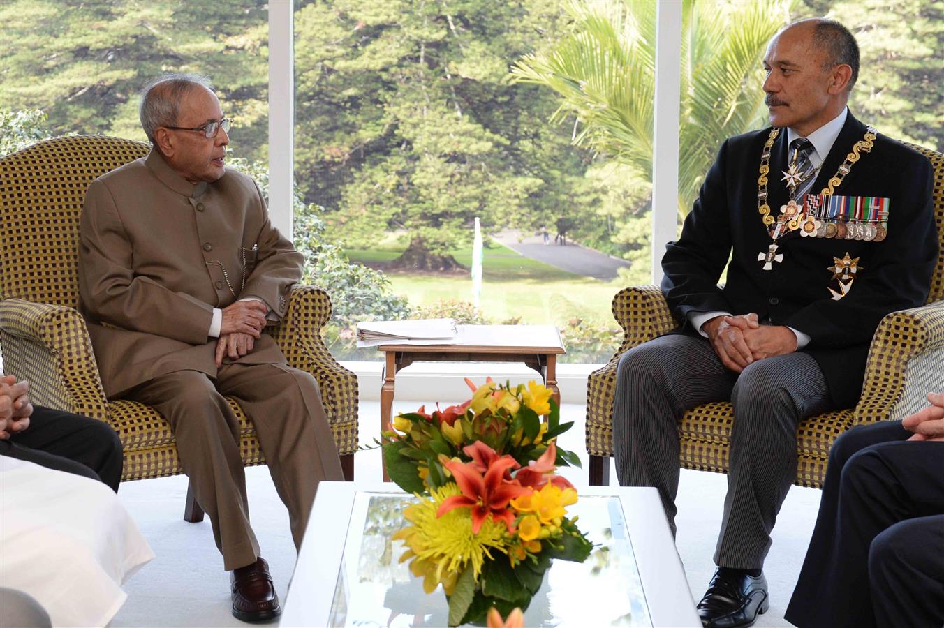 The President India, Shri Pranab Mukherjee meeting with the Governor General of New Zealand, H.E. Lieutenant General, The Rt. Hon’ble Sir Jerry Mateparae, GNZM, QSO at Government House at Auckland in New Zealand on April 30, 2016. 