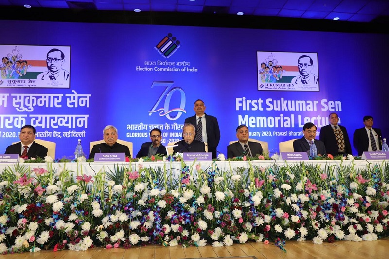 The Former President of India, Shri Pranab Mukherjee at Inaugural Sukumar Sen  								Memorial lecture, organised by the Election Commission of India on  								January 23, 2020.