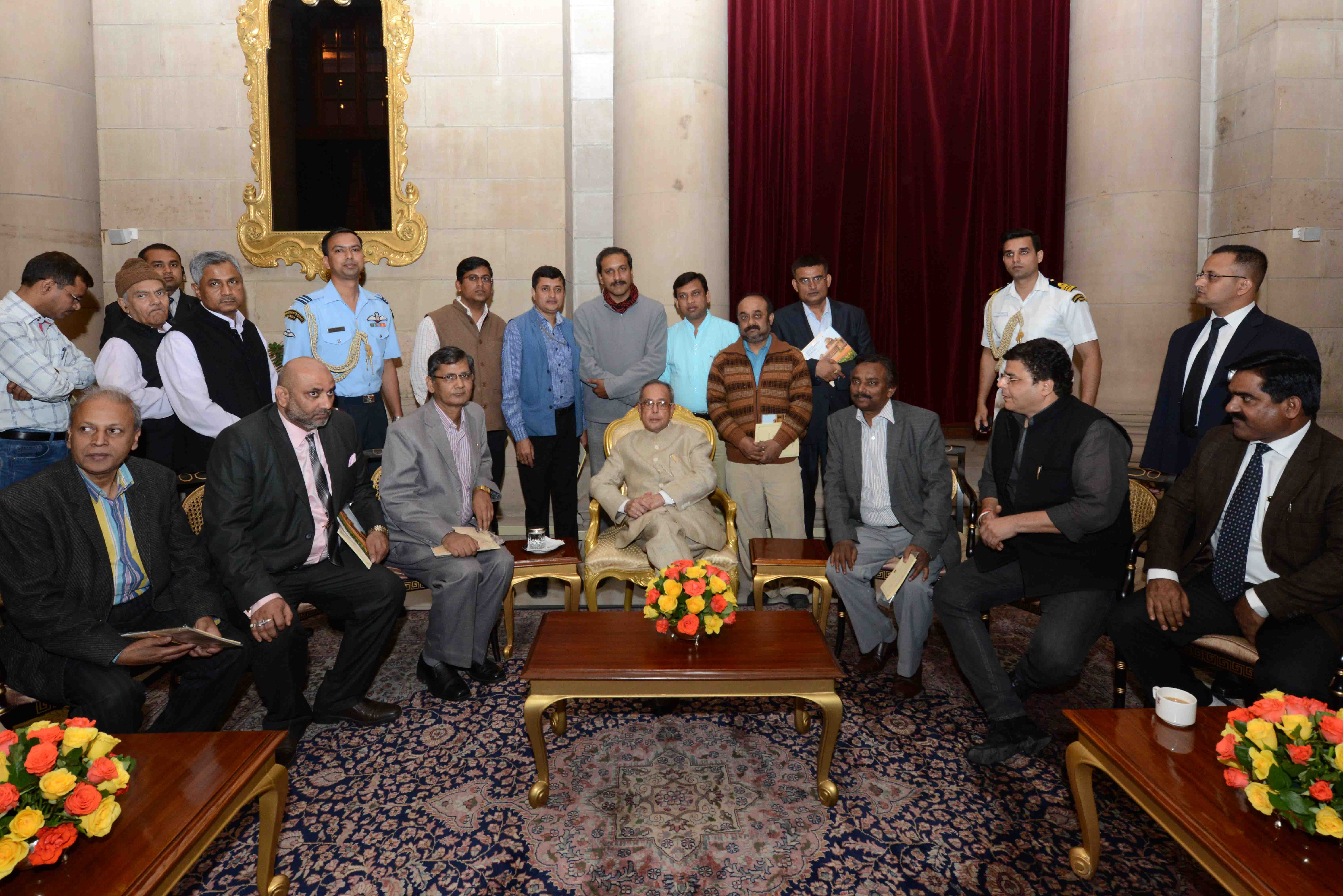 The President of India, Shri Pranab Mukherjee meeting the Members of Press Association at Rashtrapati Bhavan on March 11, 2015.