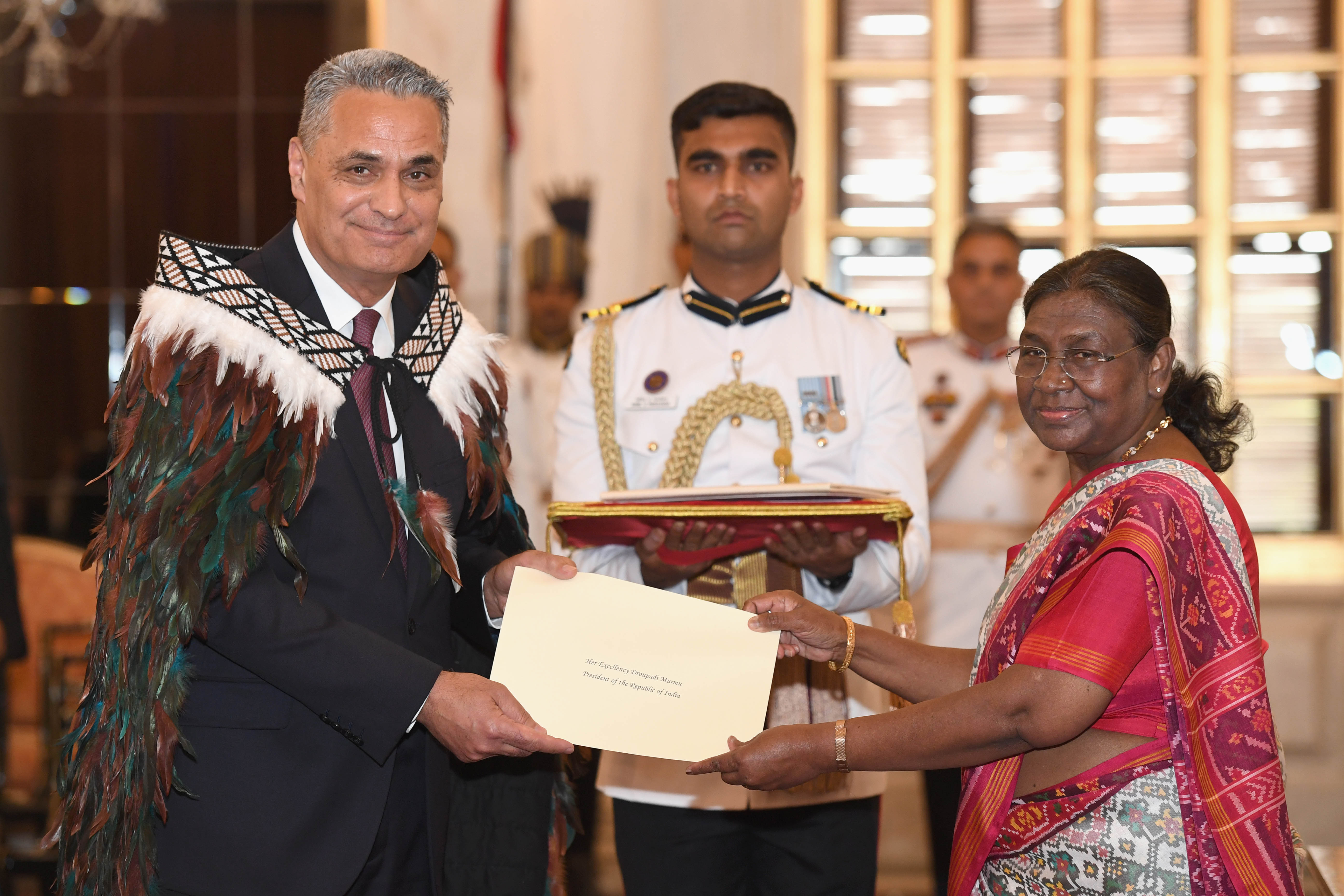 H.E. Mr Patrick John Rata, High Commissioner of New Zealand presenting credentials to the President of India, Smt Droupadi Murmu at a ceremony held at Rashtrapati Bhavan on May 31, 2024.