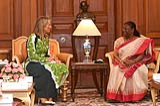 Her Majesty Queen Maxima of the Netherlands calling on the President at Rashtrapati Bhavan on August 29, 2022. 13_vg58980