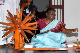 President spinning the charkha during her visit to Sabarmati Ashram in Gujarat on October 3, 2022. 35_visit_to_sabarmati_ashram_1