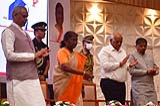 President inaugurating various projects of the government of Gujarat related to education and tribal development in Ahmedabad . 38_sk4_2759