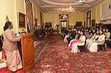 President addressing the Probationers of Indian Statistical Service at Rashtrapati Bhavan on December 16, 2022. 76_gsr_4642