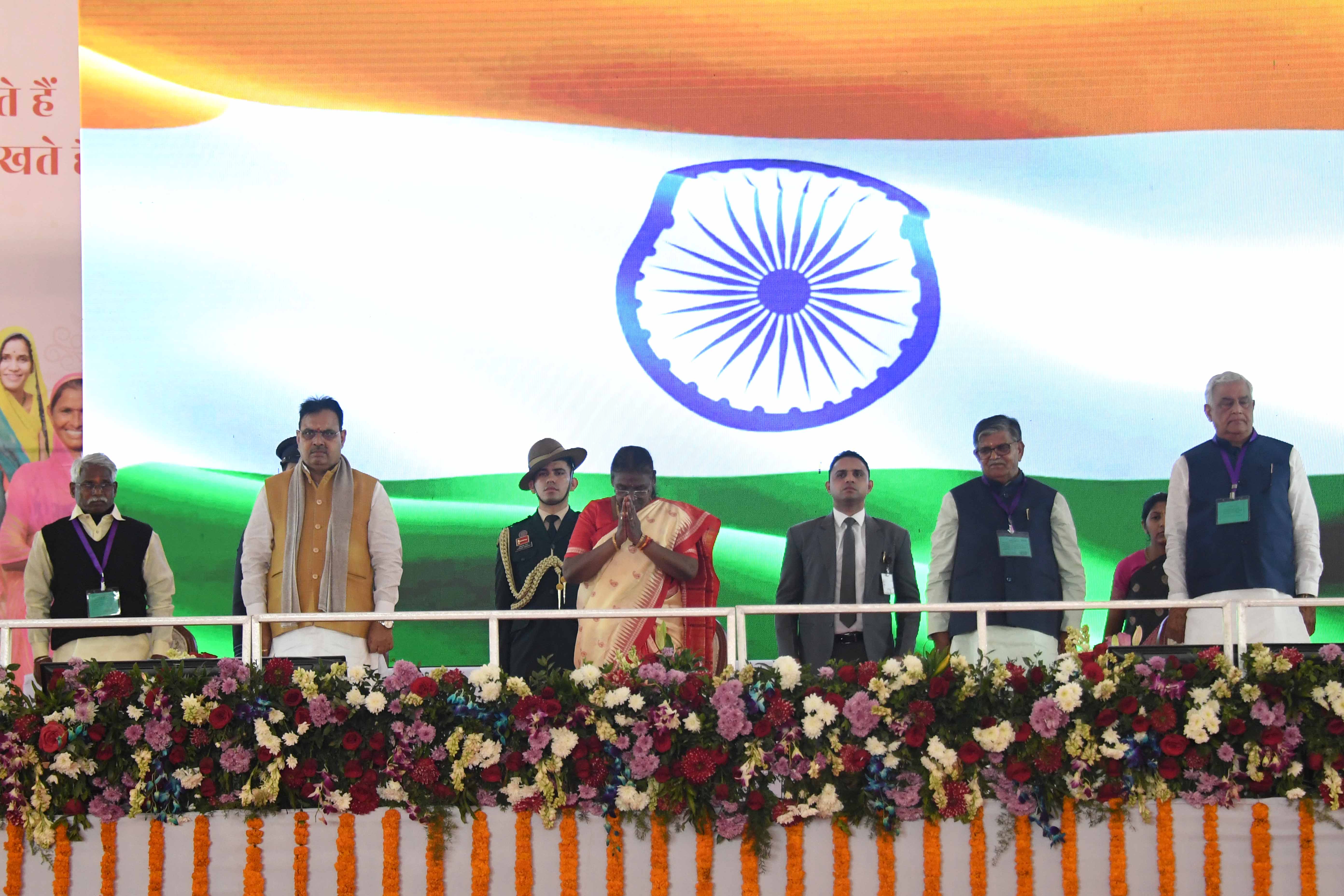President Droupadi Murmu attending a Conference of tribal women associated with various Self Help Groups at Beneshwar Dham, Rajasthan on Feb 14, 2024. President Droupadi Murmu attending a Conference of tribal women associated with various Self Help Groups at Beneshwar Dham, Rajasthan on Feb 14, 2024.