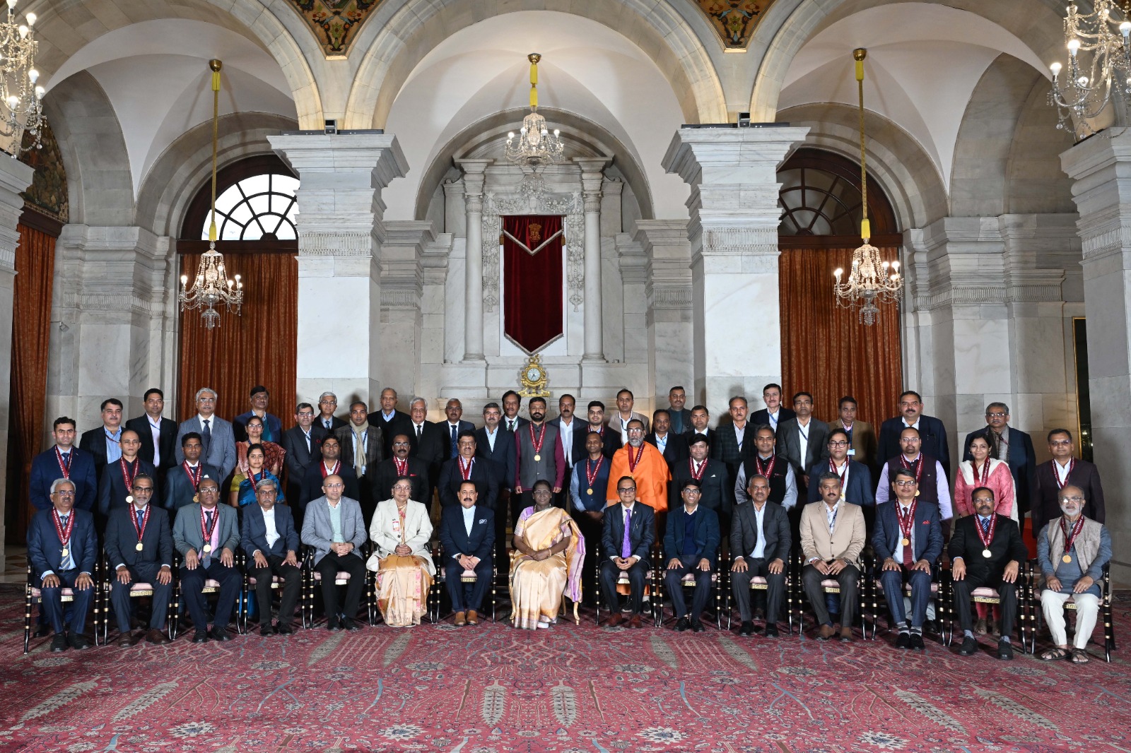 President Droupadi Murmu confers Rashtriya Vigyan Puraskar at Rashtrapati Bhavan on December 23, 2025