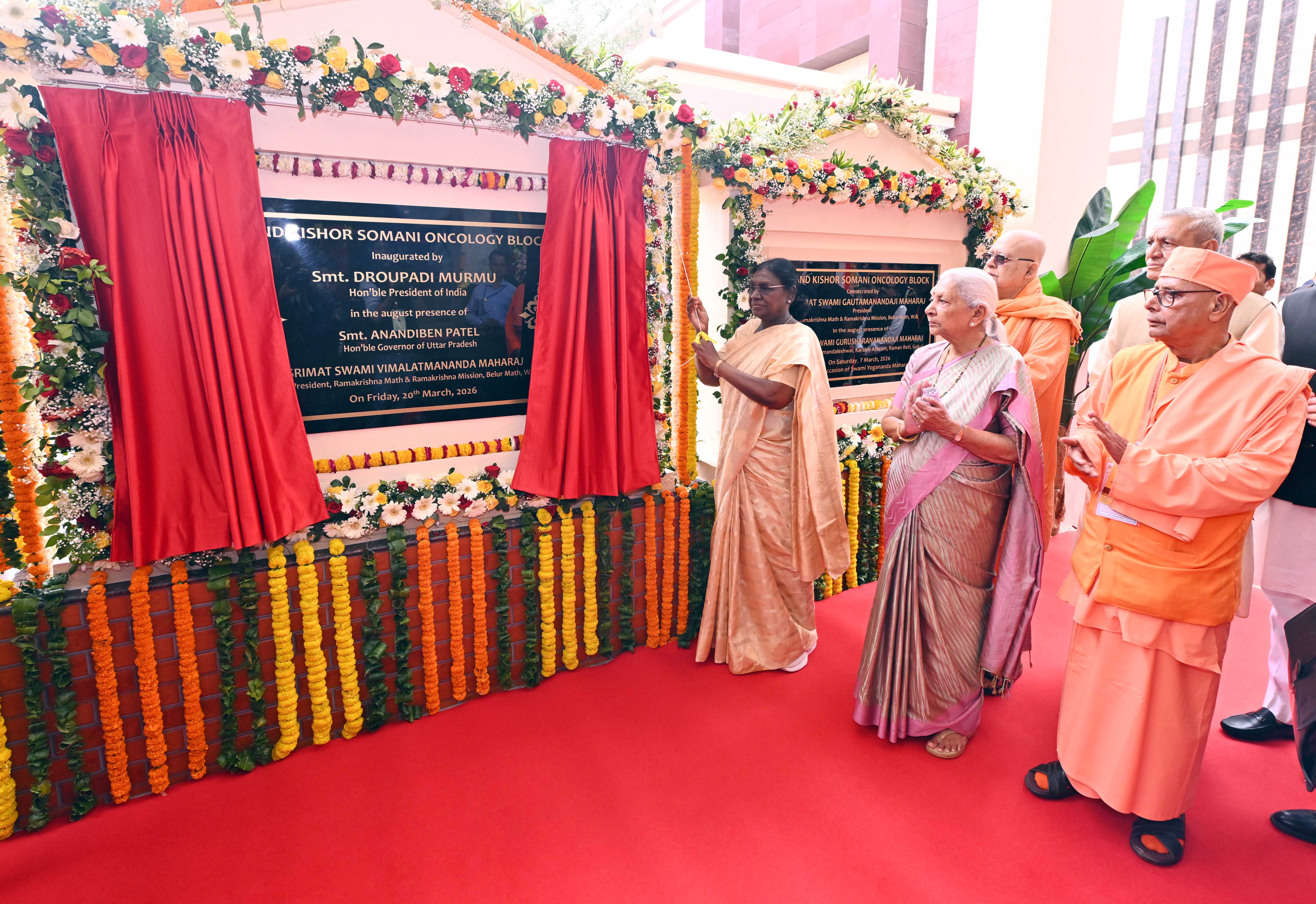 President Droupadi Murmu inaugurates the Nand Kishor Somani Oncology Block of Ramakrishna Mission Sevashram at Virindavan, Uttar Pradesh on 20 Mar 2026