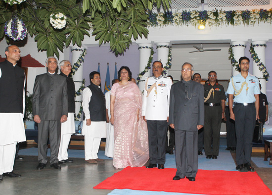 The President of India, Shri Pranab Mukherjee attended the 'At Home' function hosted by the Chief of Air Staff, Air Chief Marshal N.A.K. Browne in New Delhi on October 8, 2012 on the occasion of Air Force Day.