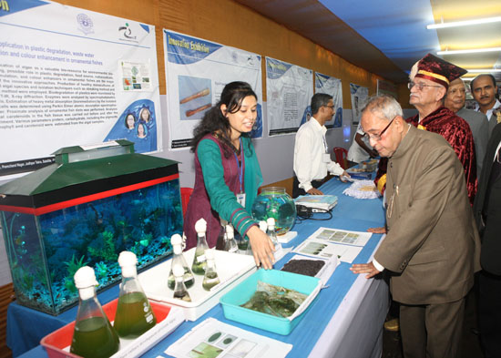 The President of India, Shri Pranab Mukherjee visiting Grass-roots Innovation Exhibition at Assam University at Silchar in Assam on May 14, 2013.