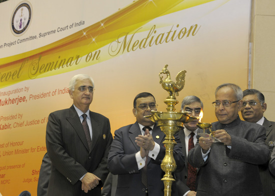 The President of India, Shri Pranab Mukherjee inaugurating the National District Mediation Conference organized by the Mediation and Conciliation Project Committee of the Supreme Court of India at New Delhi on November 10, 2012. Also seen are the Chief Ju