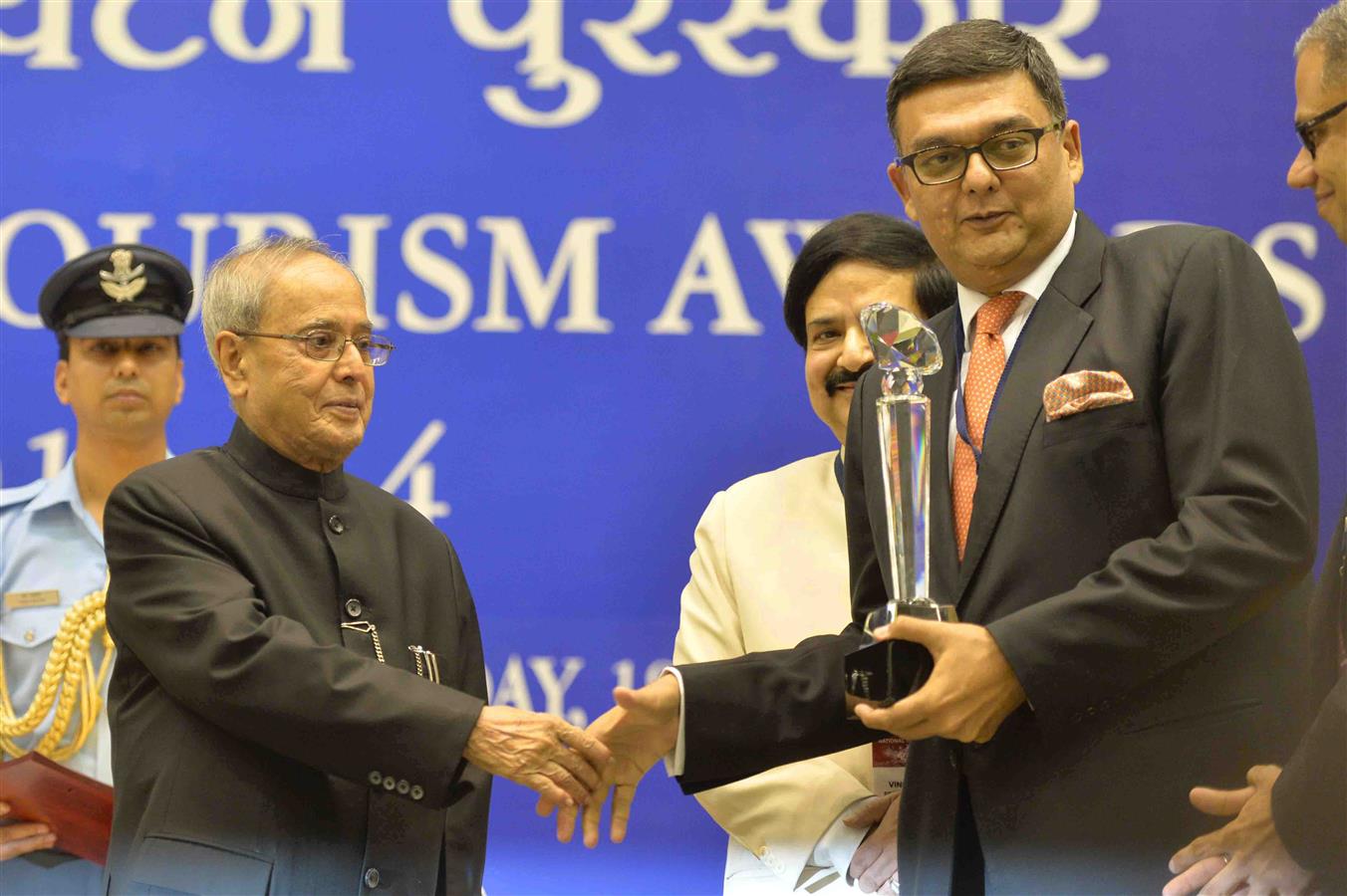 The President of India, Shri Pranab Mukherjee presenting the National Tourism Awards at Vigyan Bhavan in New Delhi on September 18, 2015.
