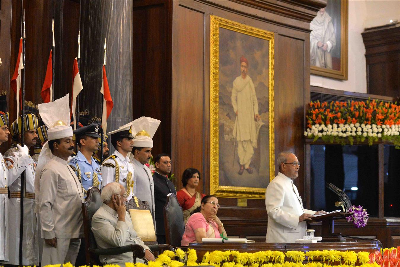 The President of India, Shri Pranab Mukherjee addressing at the farewell function at Central Hall of the Parliament in New Delhi on July 23, 2017.