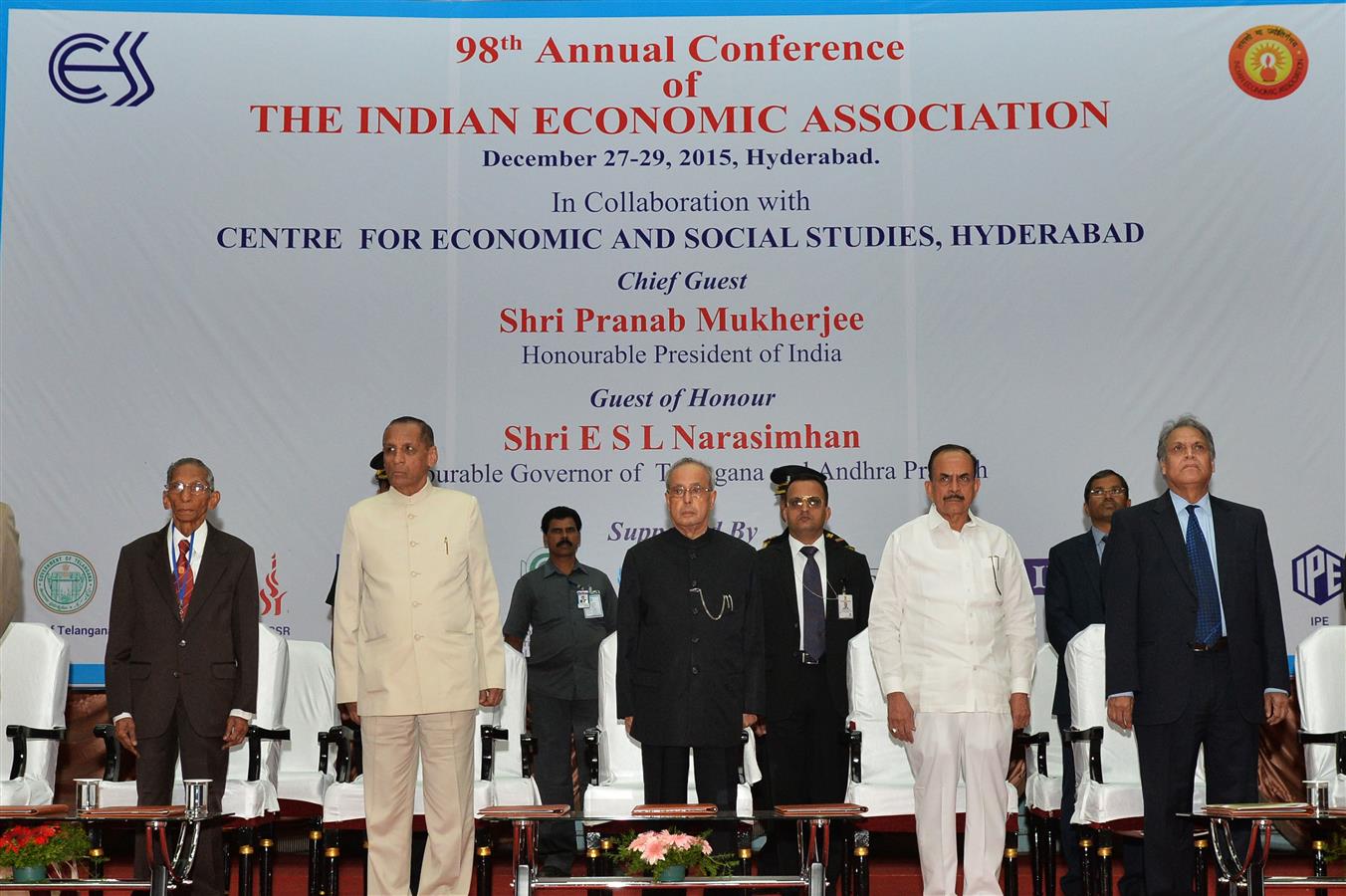 The President of India, Shri Pranab Mukherjee at the inaugural function of the 98th annual conference of the Indian Economic Association (IEA) at Hyderabad on December 27, 2015.