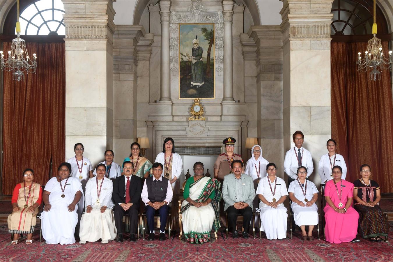 The President of India, Smt Droupadi Murmu presented the National Florence Nightingale Awards for the years 2022 and 2023 to the Nursing professionals at a function held at Rashtrapati Bhavan on June 22, 2023.