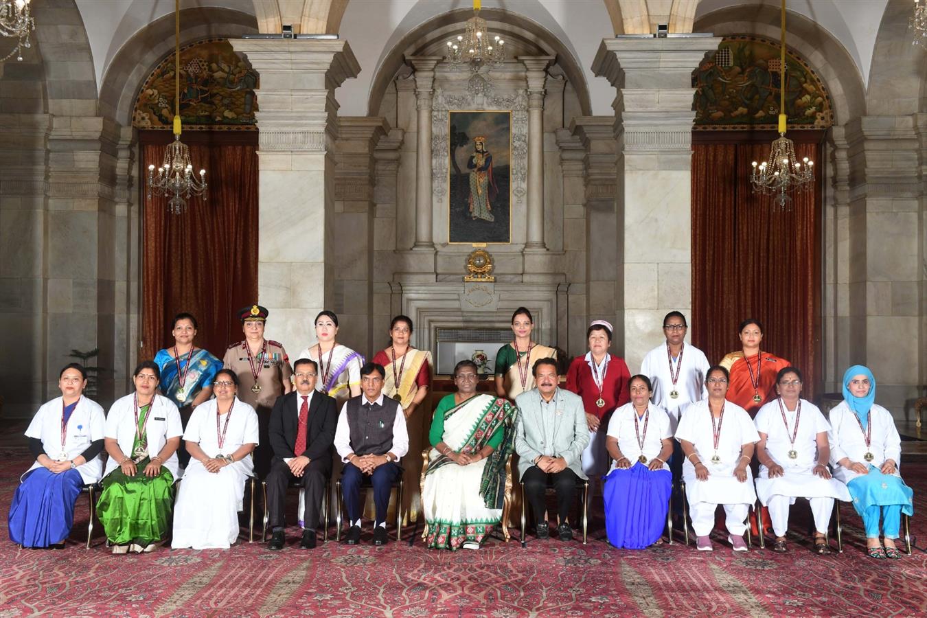 The President of India, Smt Droupadi Murmu presented the National Florence Nightingale Awards for the years 2022 and 2023 to the Nursing professionals at a function held at Rashtrapati Bhavan on June 22, 2023.