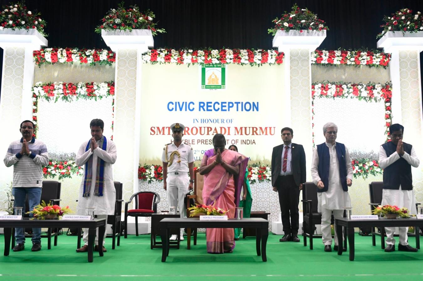 The President of India, Smt. Droupadi Murmu attending a civic reception hosted by the Government of Tripura in her honour at Town Hall in Agartala on October 12, 2022