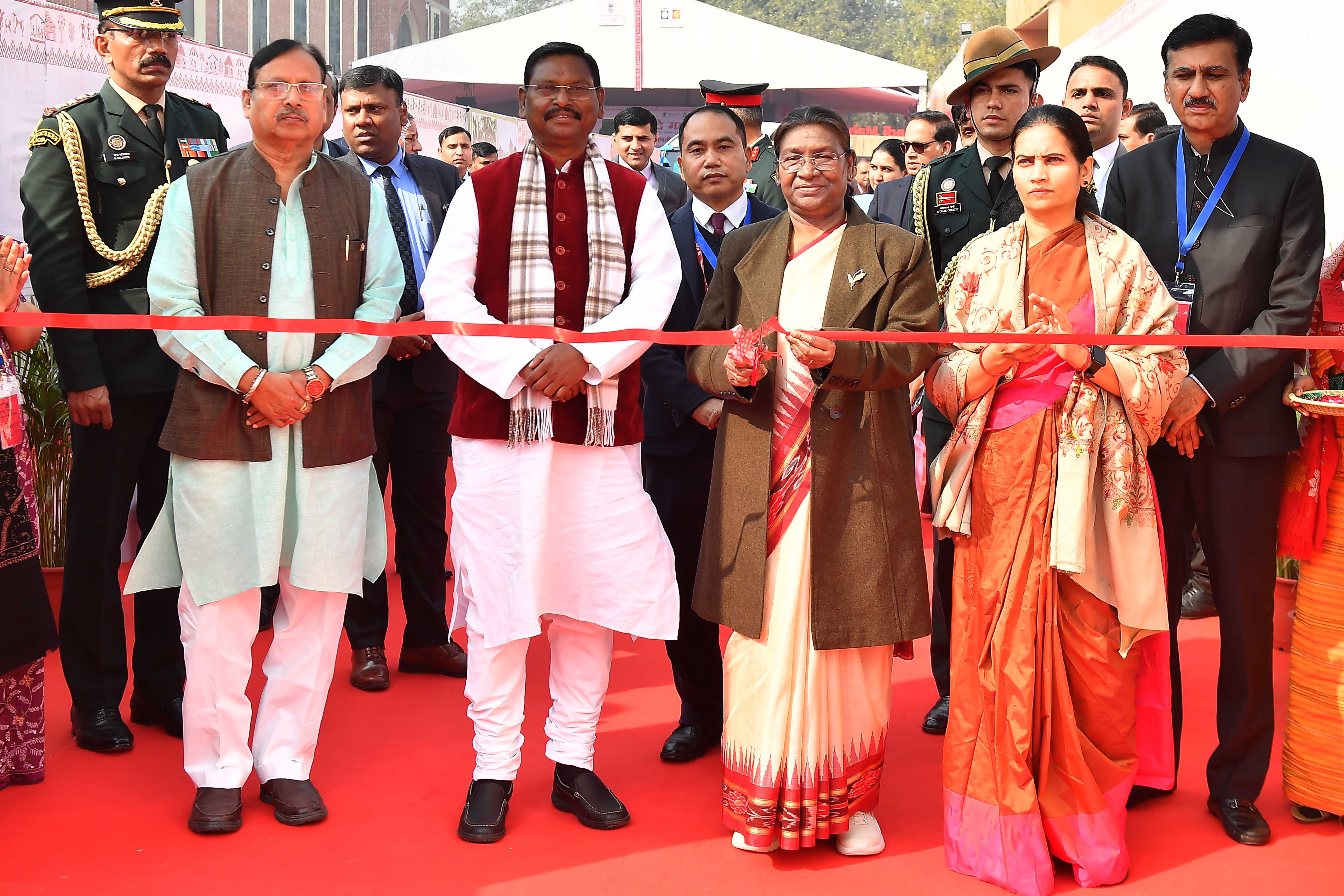 The President of India, Smt Droupadi Murmu inaugurated the Aadi Mahotsav 2024 at Major Dhyan Chand National Stadium in New Delhi on February 10, 2024. 