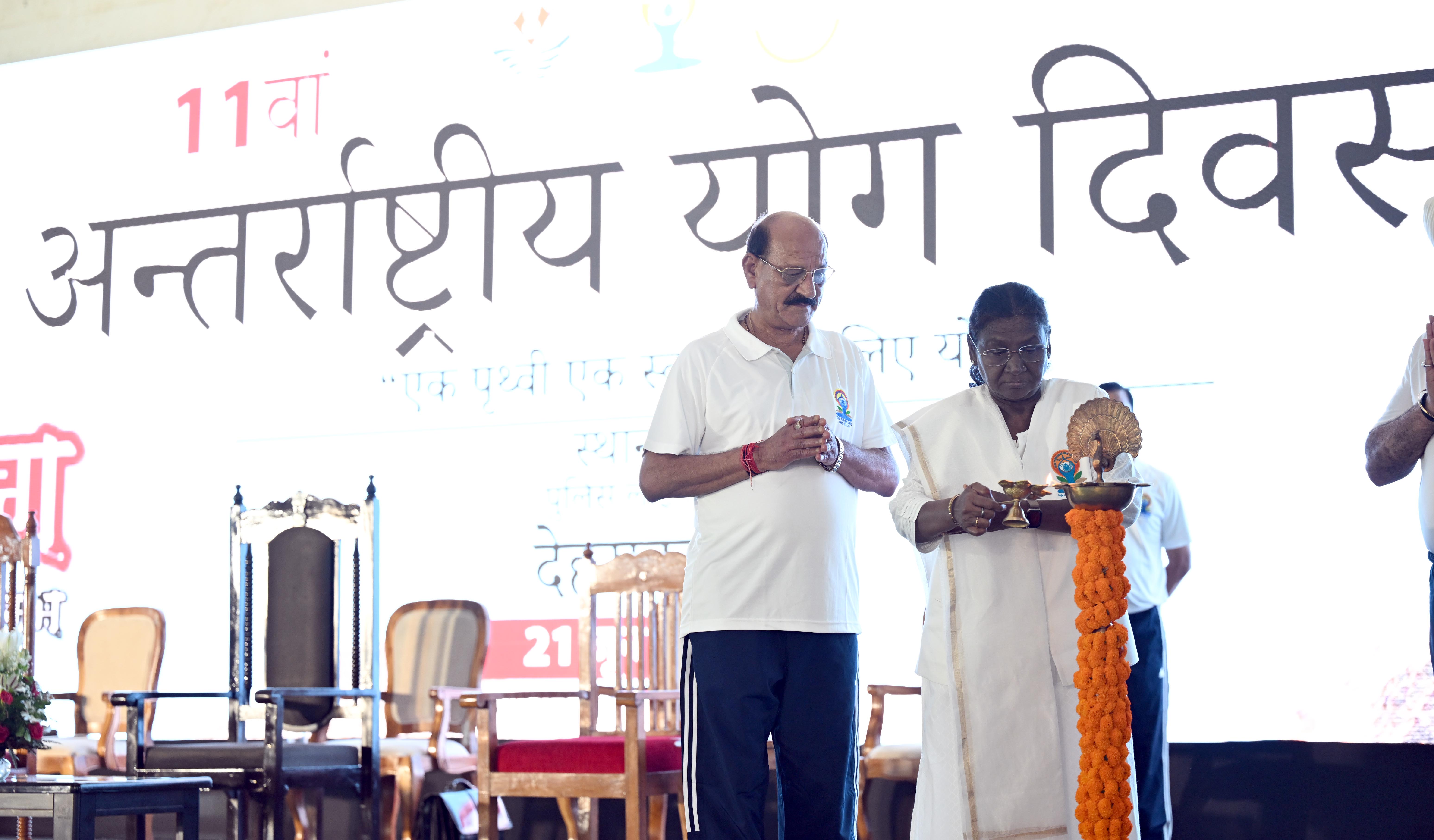 The President of India, Smt Droupadi Murmu participated in a mass yoga demonstration at the Uttarakhand State Police Line Maidan, Dehradun, on the International Yoga Day on June 21, 2025.