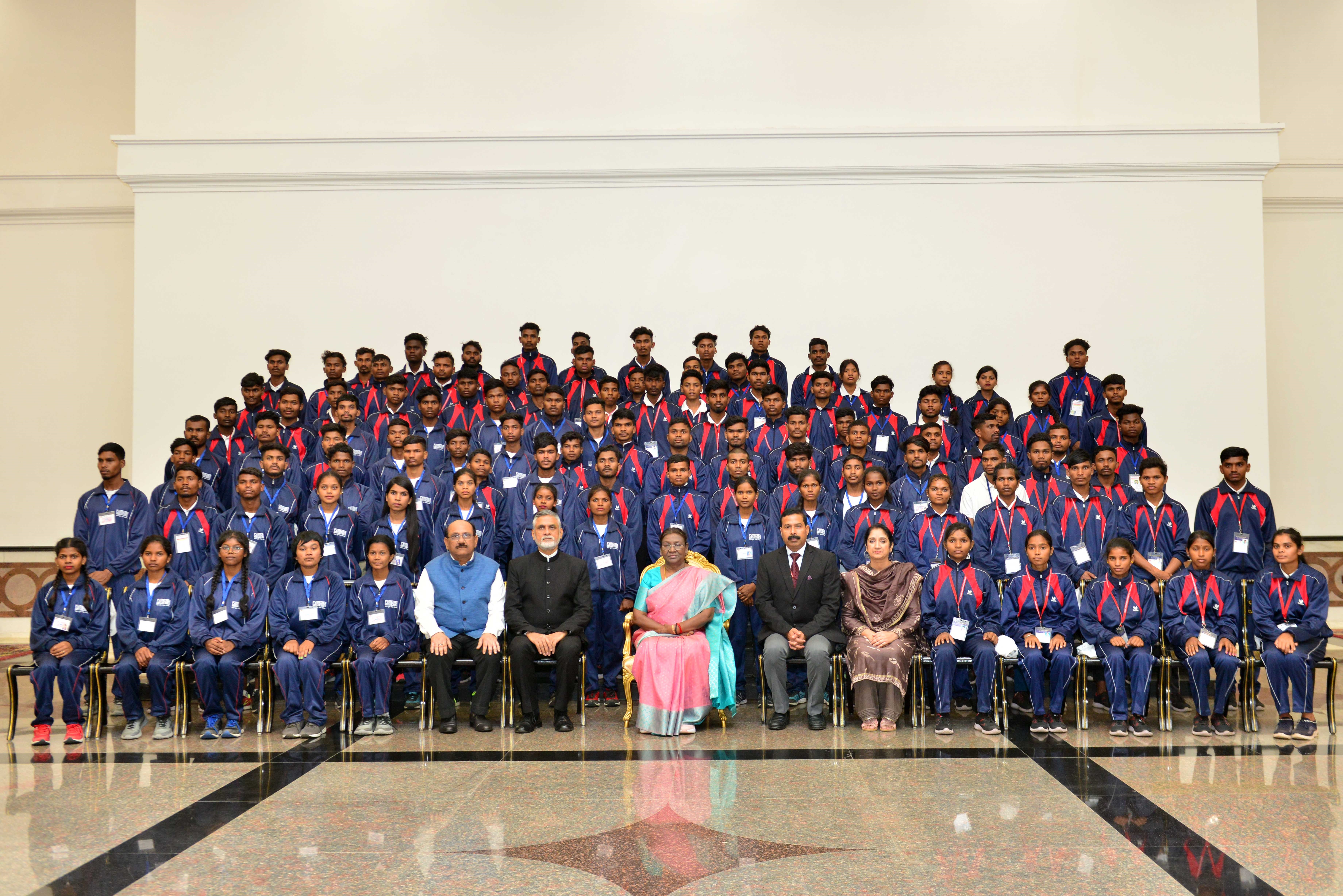 The President of India, Smt Droupadi Murmu met tribal youth from Madhya Pradesh and Chhattisgarh, visiting under Tribal Youth Exchange Programme, at Rashtrapati Bhavan on November 5, 2023.